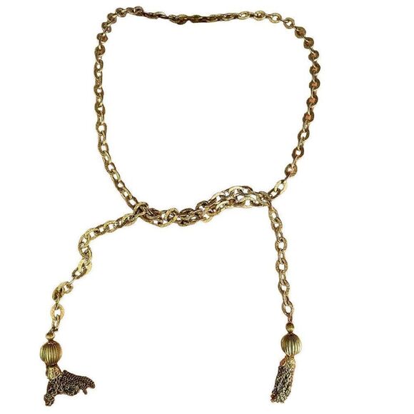 Vintage Jewelry - Vintage king gold tone lariat tassel chain necklace chunky thick hanging fashion